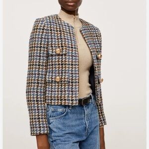 Mango Women's Houndstooth Jacket - Blue, brown and purple - size S